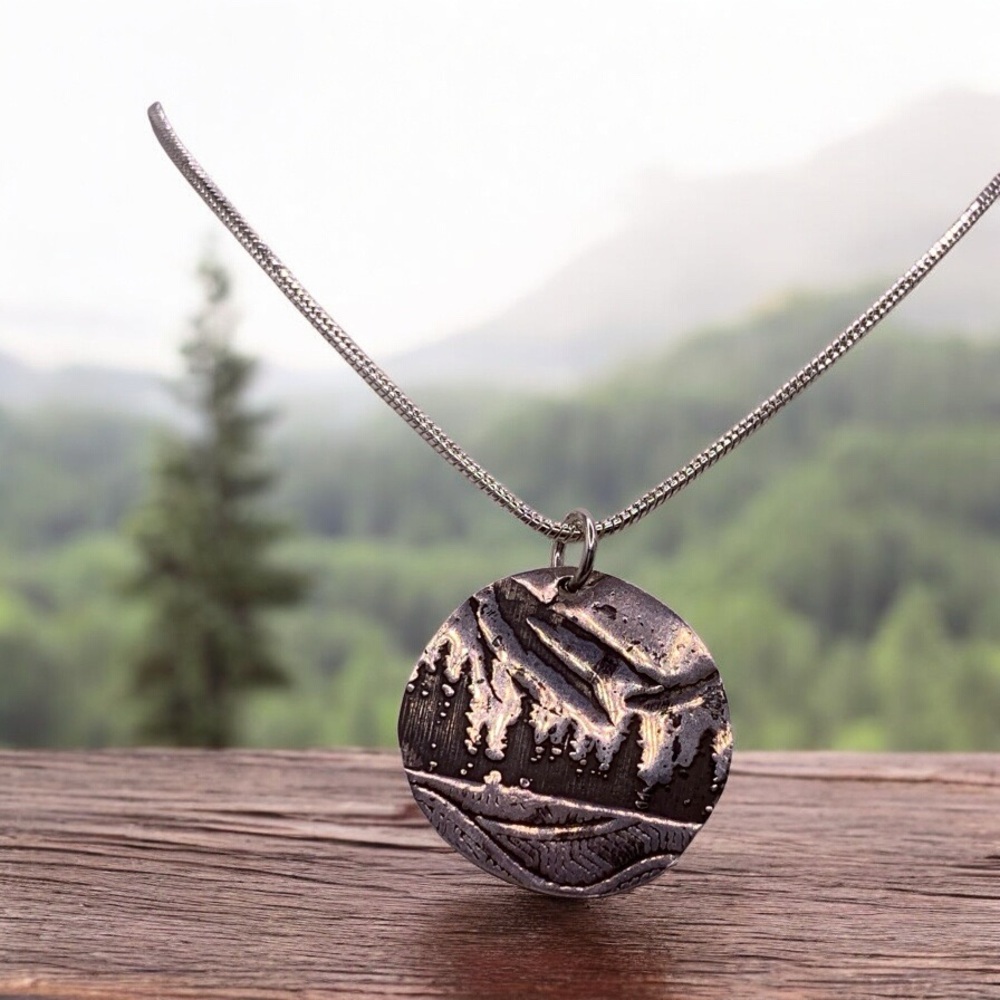Mountain Vibes. Sterling silver artisan made pendant. One of a kind.